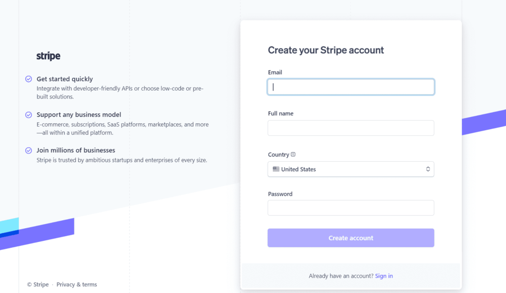 Stripe login